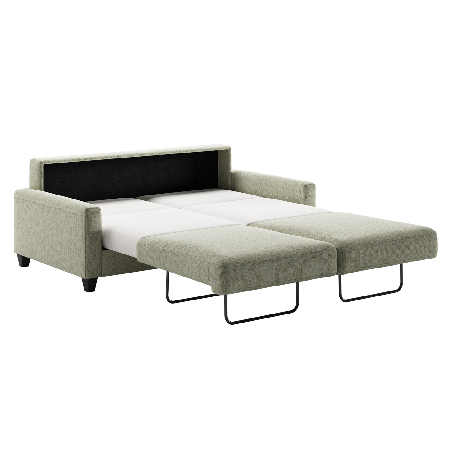 Luonto Nico Queen Sleeper Sofa Quick Ship Program Loule 616 Fabric (beige) with Wood Leg and Open Sleeper Side View