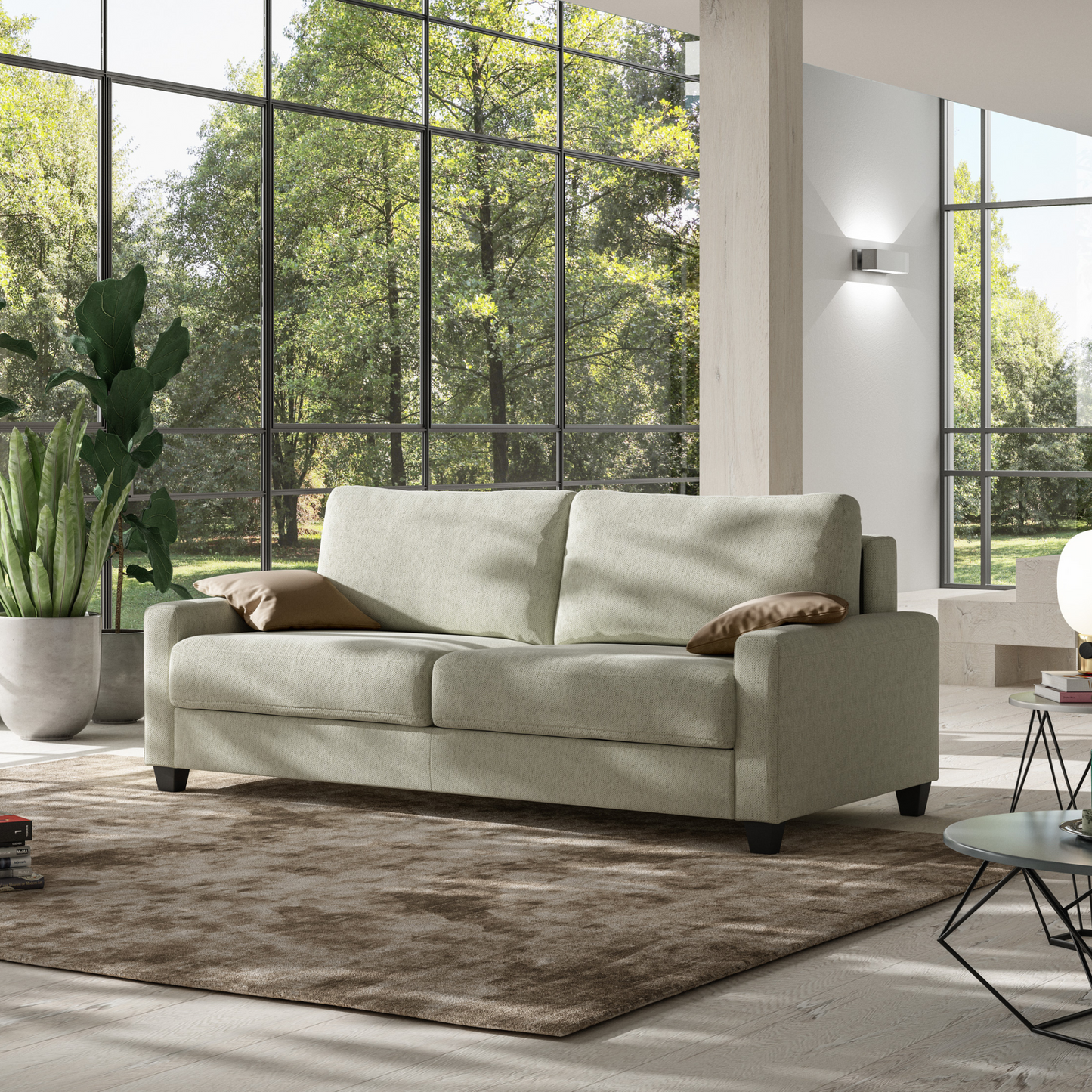 Luonto Nico Queen Sleeper Sofa Quick Ship Program Loule 616 Fabric (beige) with Wood Leg in a Room