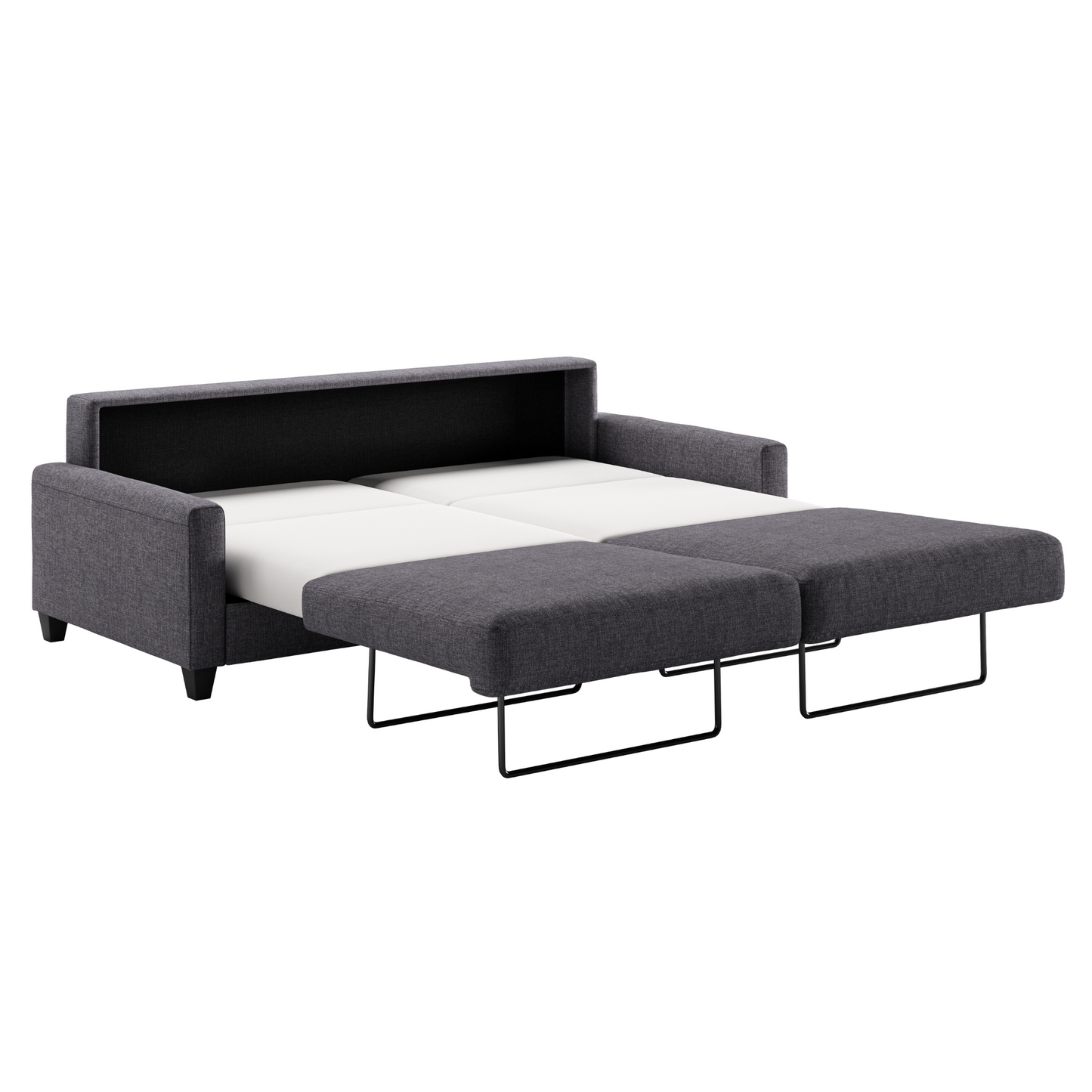Luonto Nico King Sleeper Sofa Quick Ship Program in Rene 04 Fabric (charcoal) with Open Sleeper Bed Shown from the Side