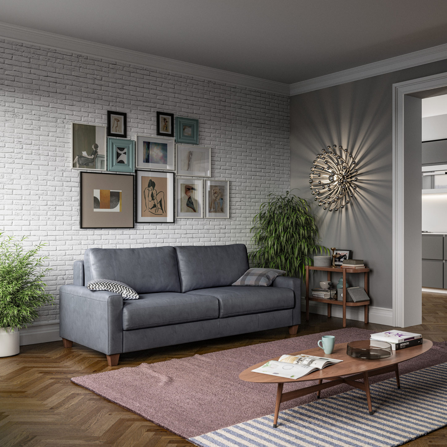Luonto Nico Queen Sleeper Sofa Quick Ship Program Soft Antique Leather 4340 (Grey) with Wood Leg in a room