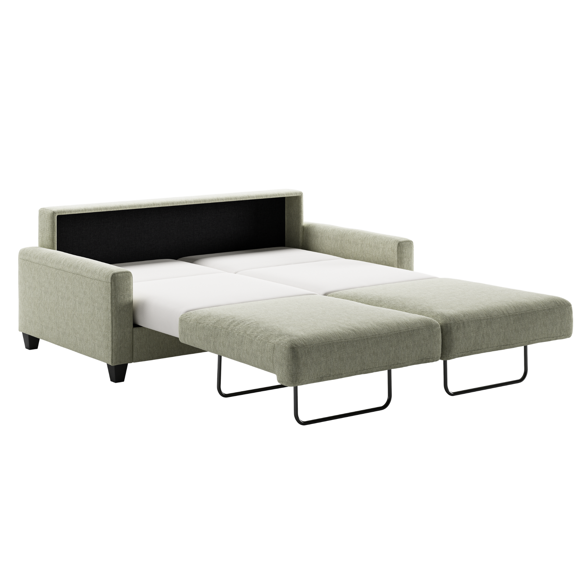 	Luonto Nico Queen Sleeper Sofa Quick Ship Program Loule 616 Fabric (beige) with Wood Leg and Open Sleeper Side View