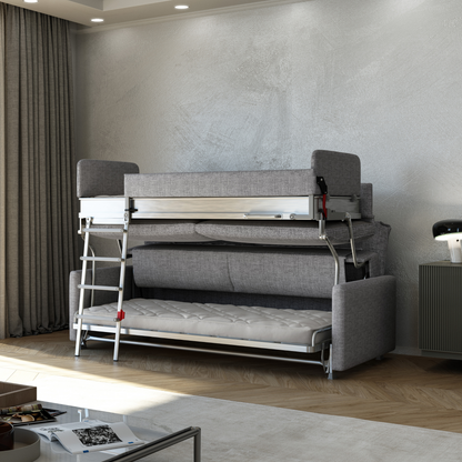 Luonto Elevate Bunk Bed Sleeper Sofa Quick Ship Program Atlantic 07 (Grey) Open Bunk Bed Sleeper Bed Side View Room Shot