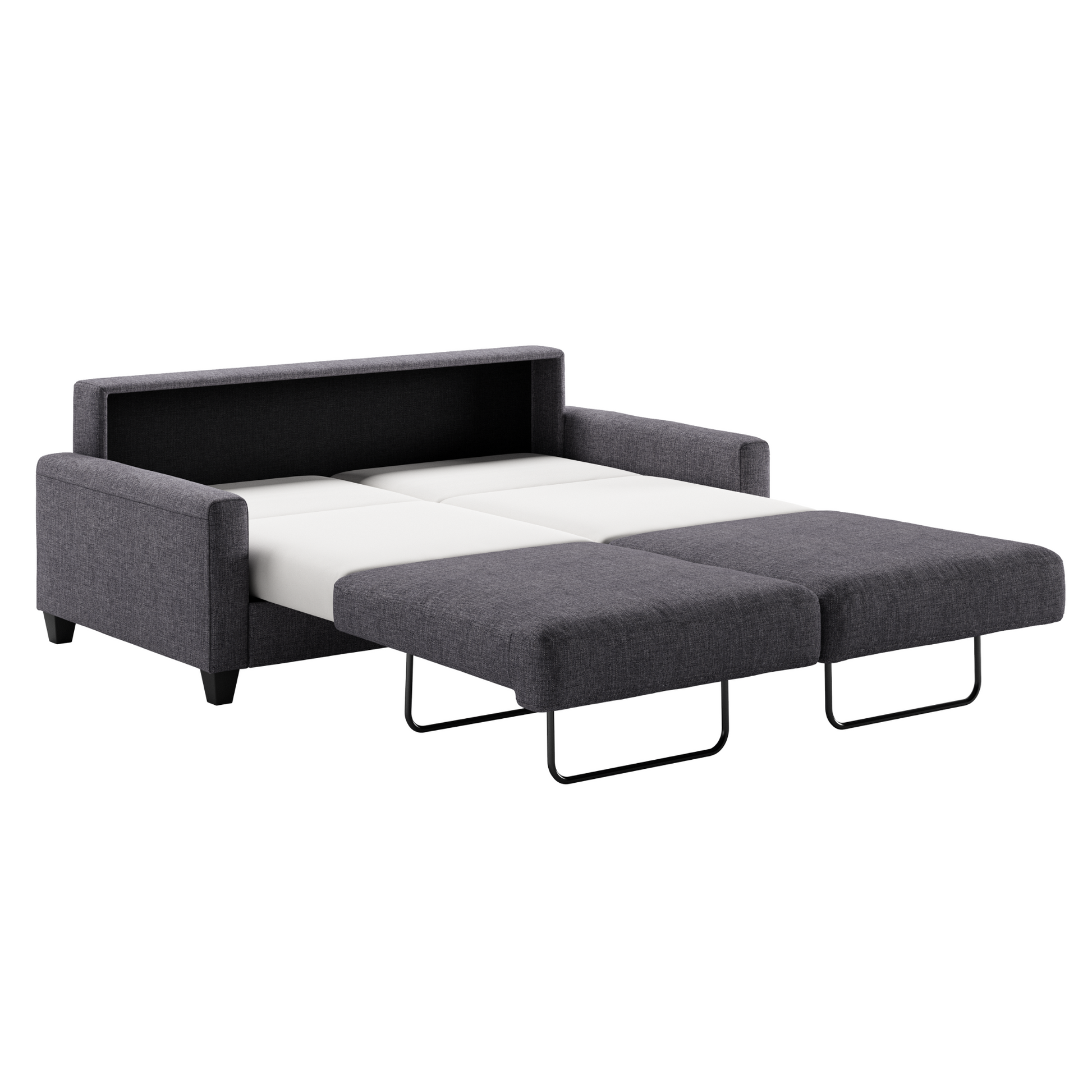 Luonto Nico Queen Sleeper Sofa Quick Ship Program in Rene 04 Fabric (charcoal) with Wood Leg with Open Sleeper Bed