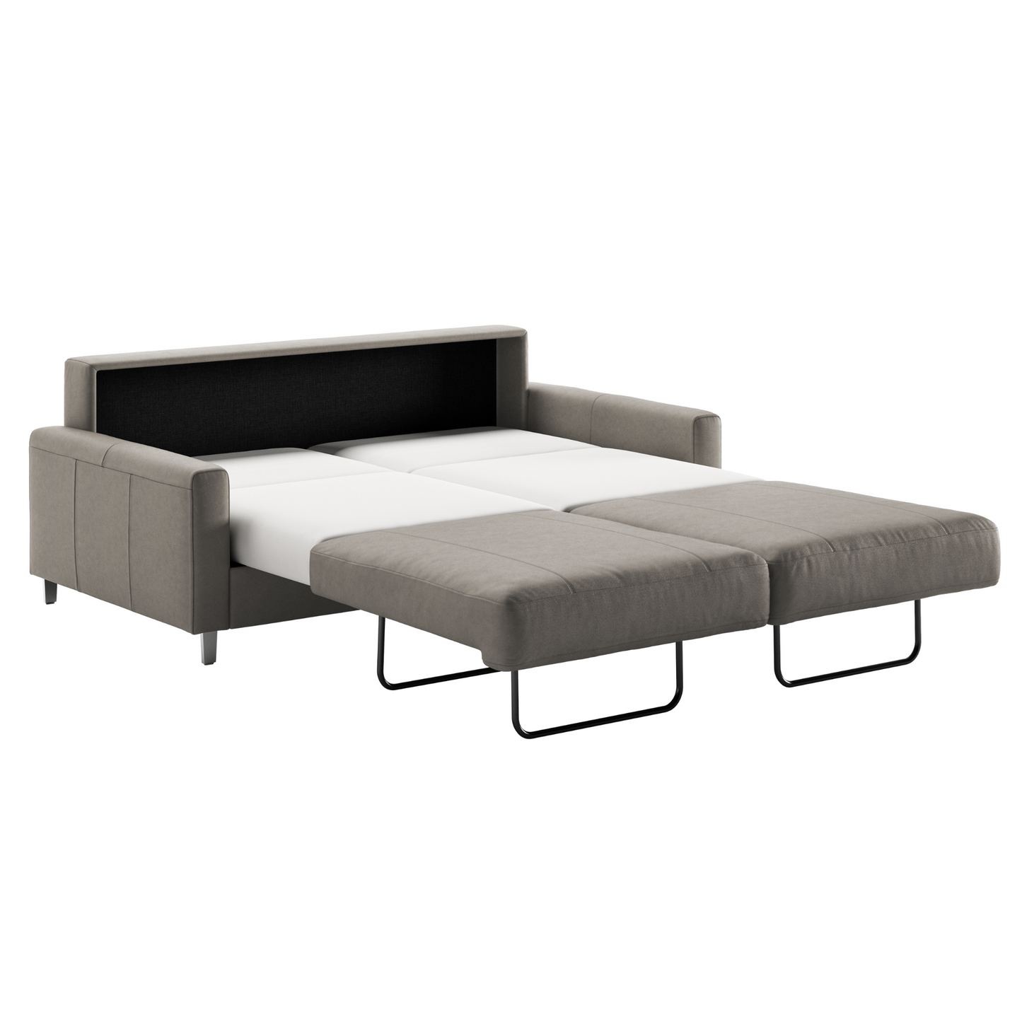 Luonto Nico Queen Sleeper Sofa Quick Ship Program Soft Antique Leather 4340 (Grey) with Chrome Leg and Open Sleeper Bed