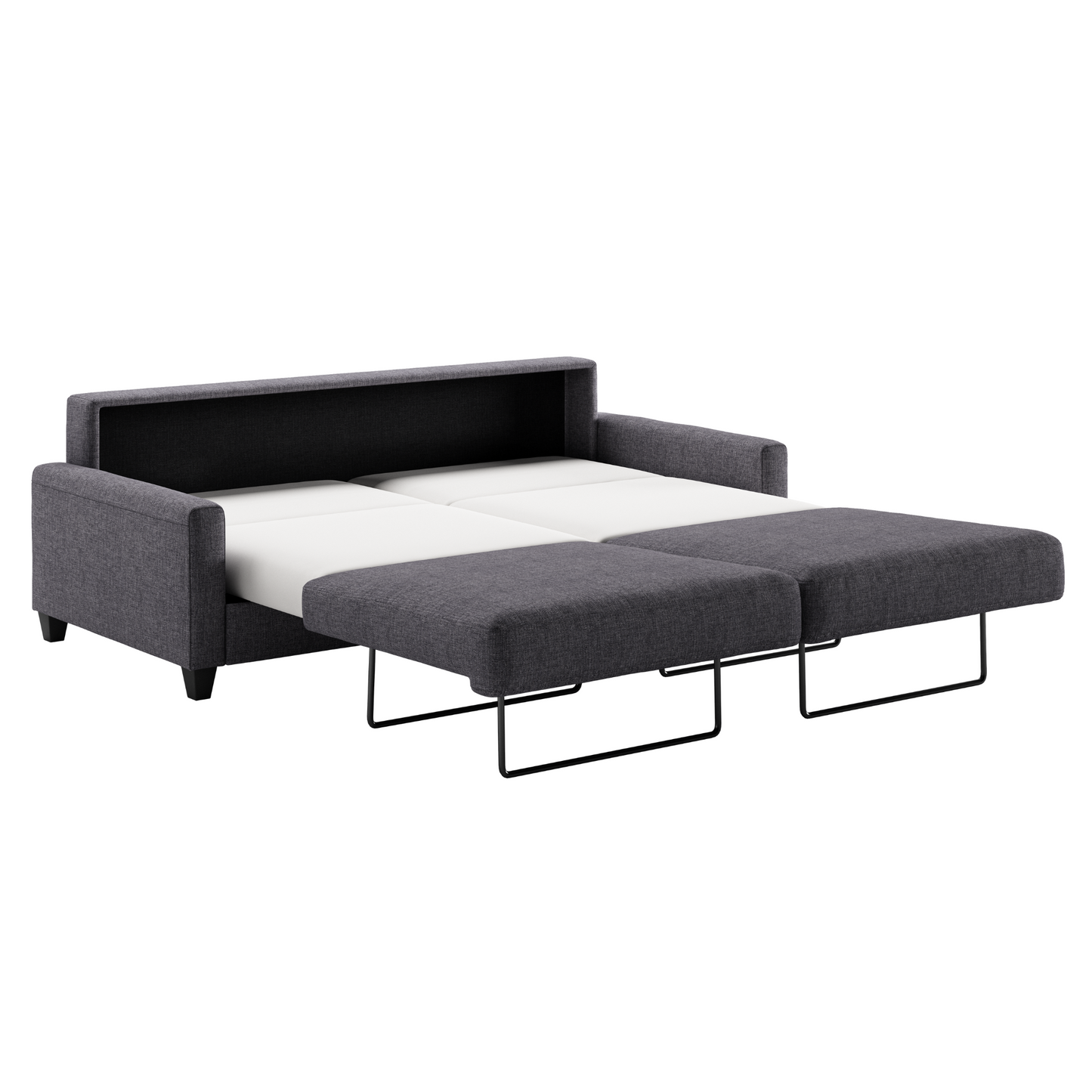 	Luonto Nico King Sleeper Sofa Quick Ship Program in Rene 04 Fabric (charcoal) with Open Sleeper Bed Shown from the Side