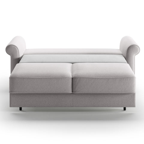 Luonto Casey Full XL Sofa Bed in Fabric Rene 01 with Wood Foot and Hybrid Mechanism Front Open View