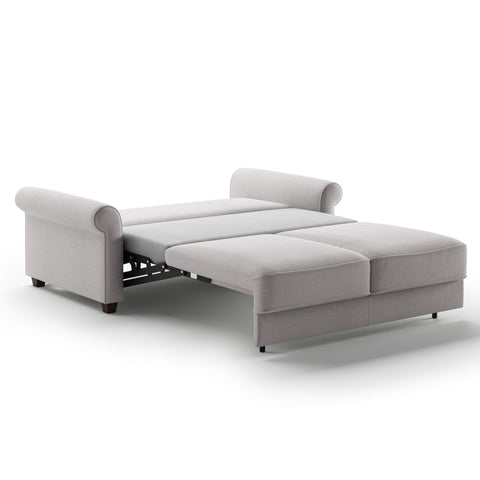 Luonto Casey Full XL Sofa Bed in Fabric Rene 01 with Wood Foot and Hybrid Mechanism Side Open View