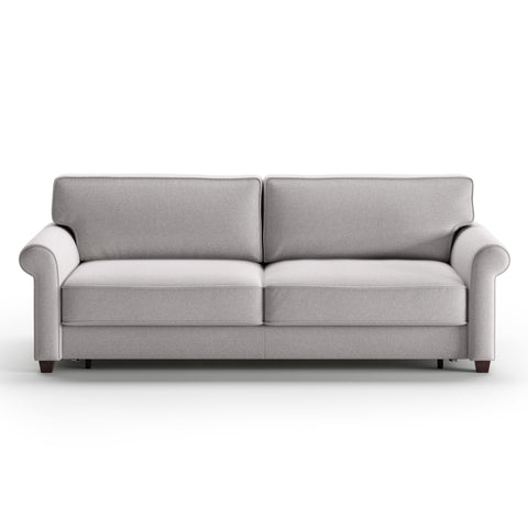 Luonto Casey King Sofa Bed in Fabric Rene 01 with Wood Foot and Hybrid Mechanism Front Closed View