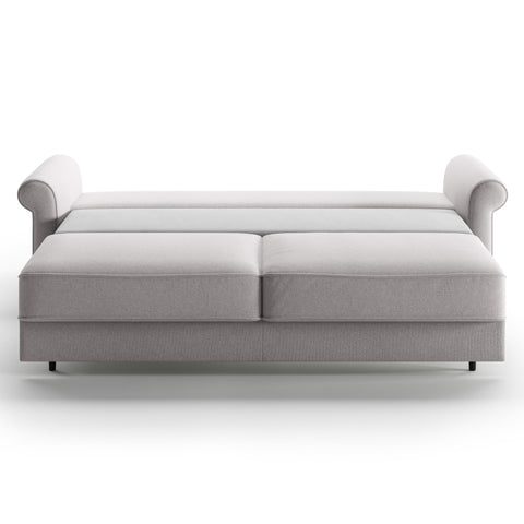 Luonto Casey King Sofa Bed in Fabric Rene 01 with Wood Foot and Hybrid Mechanism Front Open View