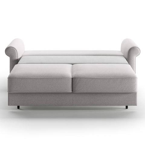 Luonto Casey Queen Sofa Bed in Fabric Rene 01 with Wood Foot and Hybrid Mechanism Front Open View