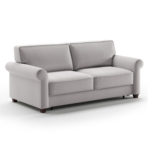 Luonto Casey Queen Sofa Bed in Fabric Rene 01 with Wood Foot and Hybrid Mechanism Side Closed View