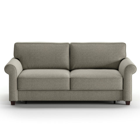 Luonto Casey Queen Sofa Bed in Fabric Rene 03 with Wood Foot and Hybrid Mechanism Front Closed View