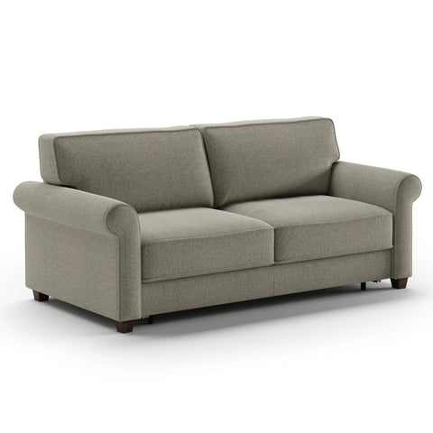 Luonto Casey Queen Sofa Bed in Fabric Rene 03 with Wood Foot and Hybrid Mechanism Side Closed View