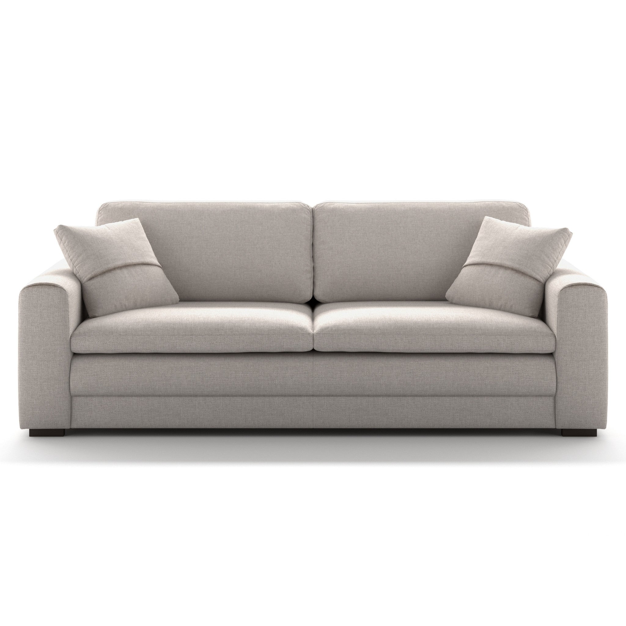 Luonto Cove King Sofa Bed in Fabric Oasis 01 with Walnut Wooden Feet and Hybrid Deluxe Mechanism Front Closed View