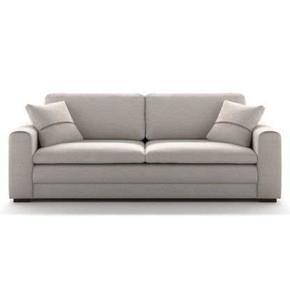 Luonto Cove King Sofa Bed in Fabric Oasis 01 with Walnut Wooden Feet and Hybrid Deluxe Mechanism Front Closed View