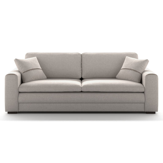 Luonto Cove King Sofa Bed in Fabric Oasis 01 with Walnut Wooden Feet and Hybrid Deluxe Mechanism Front Closed View