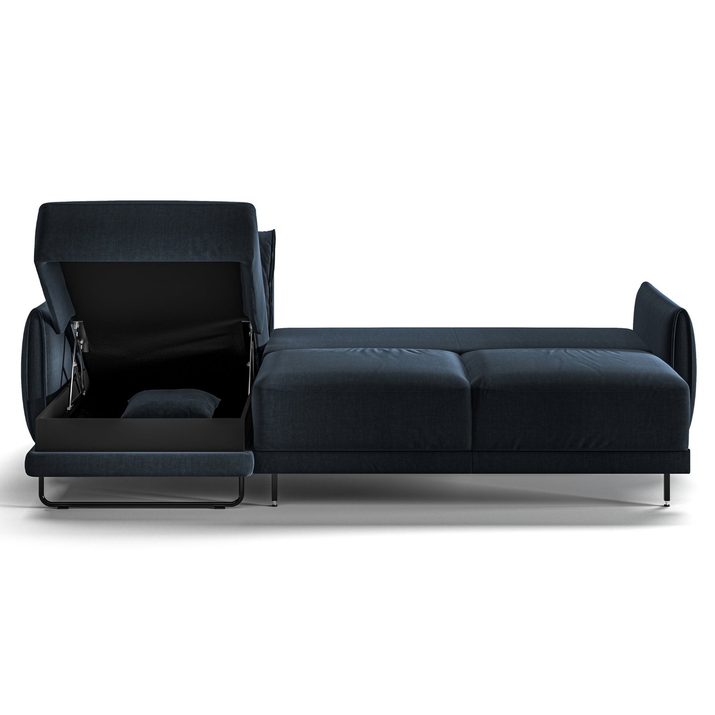 Luonto Dolphin Full XL Loveseat Sleeper with Left Side Chaise Sofabed in Fabric Glamour 13 with Black Metal Feet and Easy Deluxe Mechanism