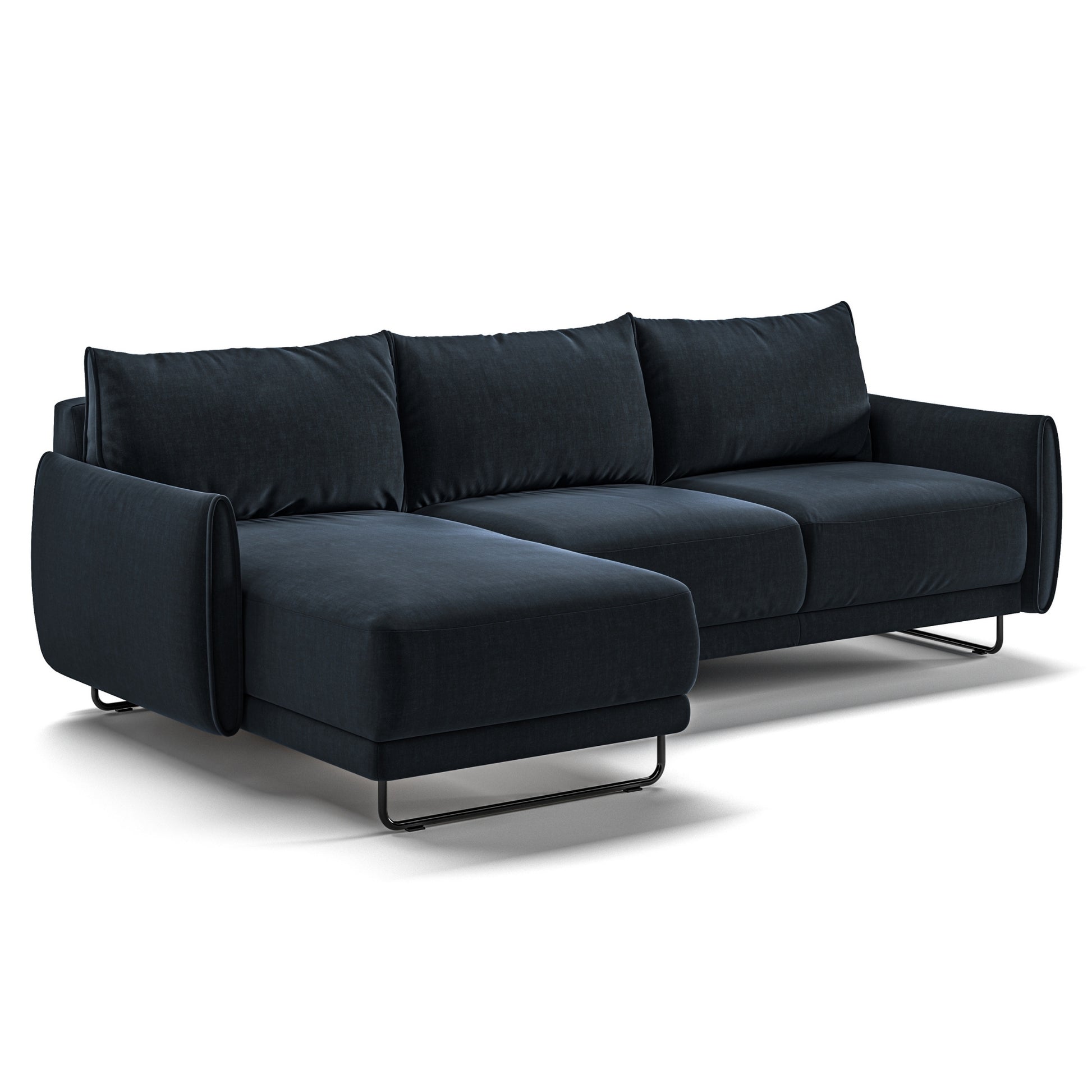 Luonto Dolphin Full XL Loveseat Sleeper with Left Side Chaise Sofabed in Fabric Glamour 13 with Black Metal Feet and Easy Deluxe Mechanism