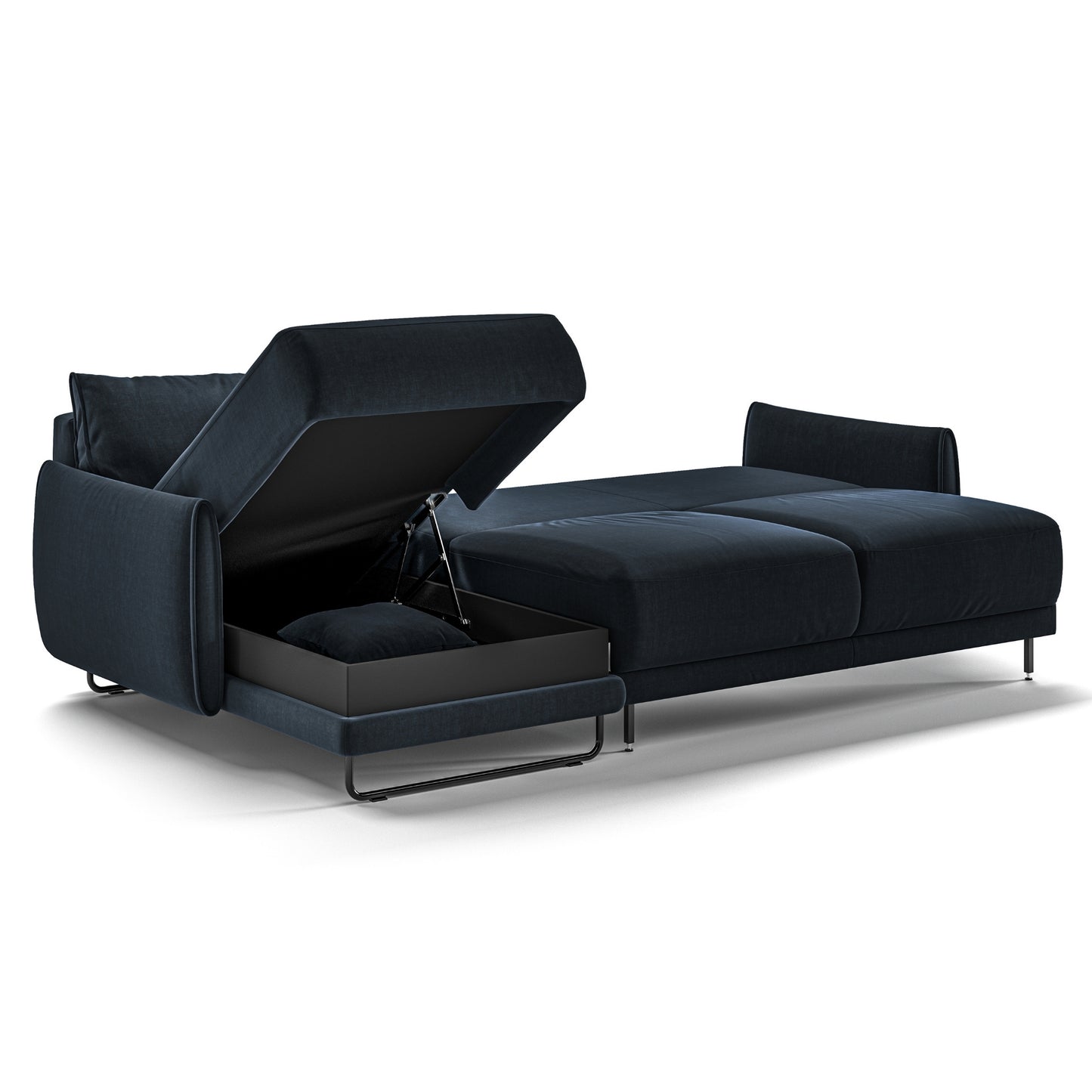 Luonto Dolphin Full XL Loveseat Sleeper with Left Side Chaise Sofabed in Fabric Glamour 13 with Black Metal Feet and Easy Deluxe Mechanism