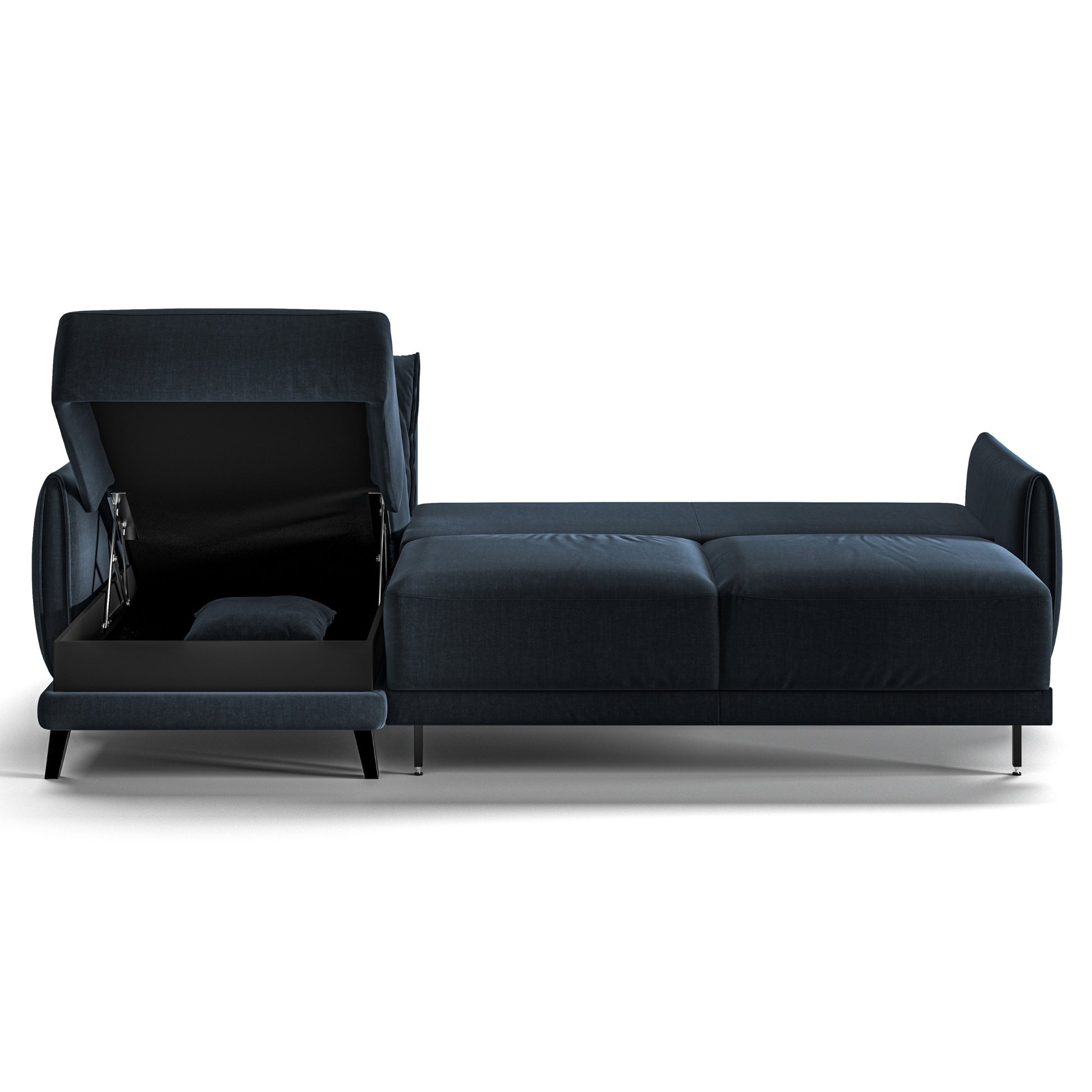 Luonto Dolphin Full XL Loveseat Sleeper with Left Side Chaise Sofabed in Fabric Glamour 13 with Black Wood Feet and Easy Deluxe Mechanism