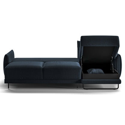 Luonto Dolphin Full XL Loveseat Sleeper with Right Side Chaise Sofabed in Fabric Glamour 13 with Black Metal Feet and Easy Deluxe Mechanism