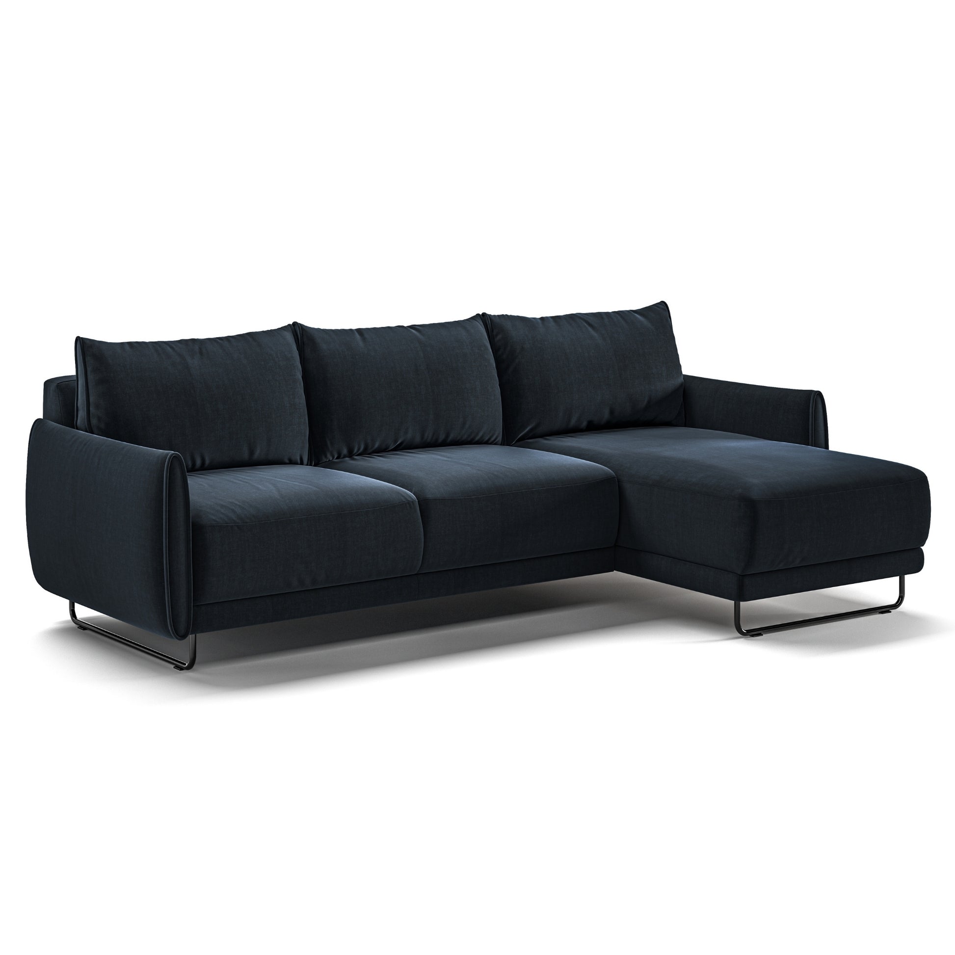 Luonto Dolphin Full XL Loveseat Sleeper with Right Side Chaise Sofabed in Fabric Glamour 13 with Black Metal Feet and Easy Deluxe Mechanism