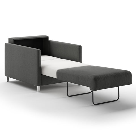 Luonto Elfin Cot Sofa Bed in Fabric Luna 35 with Chrome Foot and Nest Mechanism Side Open View