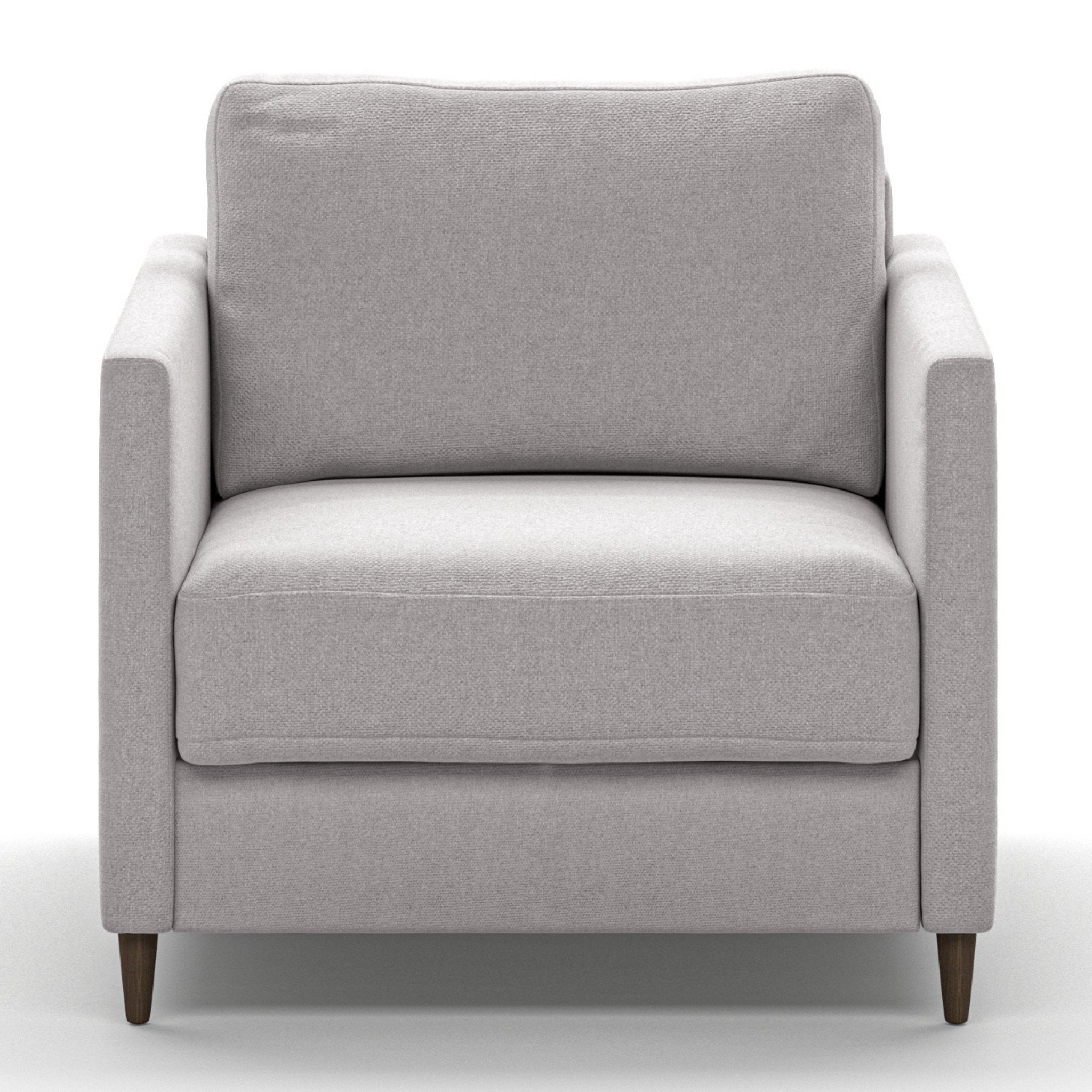 Luonto Elfin Cot Sofa Bed in Fabric Rene 01 with Wood Foot and Nest Mechanism Front Closed View