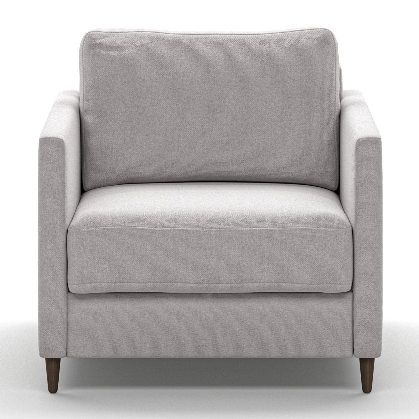 Luonto Elfin Cot Sofa Bed in Fabric Rene 01 with Wood Foot and Nest Mechanism Front Closed View