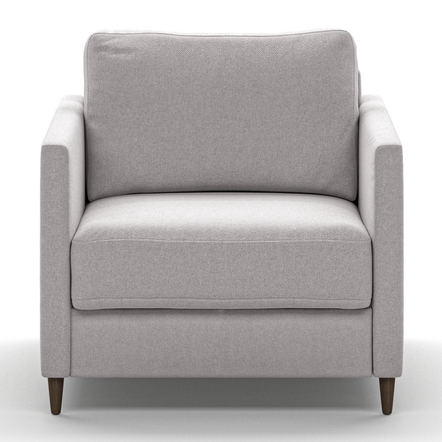 Luonto Elfin Cot Sofa Bed in Fabric Rene 01 with Wood Foot and Nest Mechanism Front Closed View