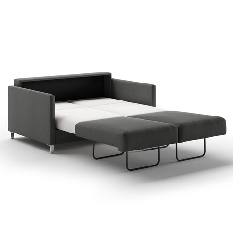 Luonto Elfin Full XL Sofa Bed in Fabric Luna 35 with Chrome Foot and Nest Mechanism Side Open View