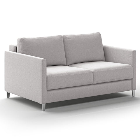 Luonto Elfin Full XL Sofa Bed in Fabric Rene 01 with Chrome Foot and Nest Mechanism Side Closed View