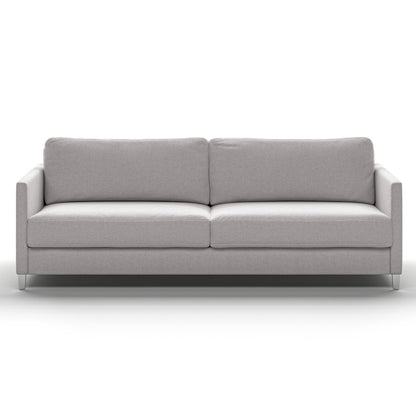 Luonto Elfin King Sofa Bed in Fabric Rene 01 with Chrome Foot and Nest Mechanism Front Closed View