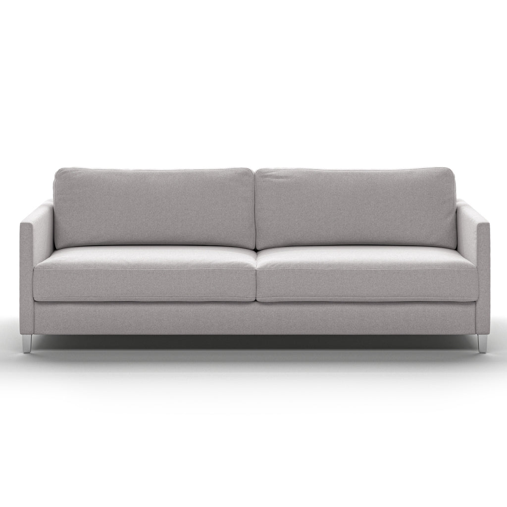 Luonto Elfin King Sofa Bed in Fabric Rene 01 with Chrome Foot and Nest Mechanism Front Closed View