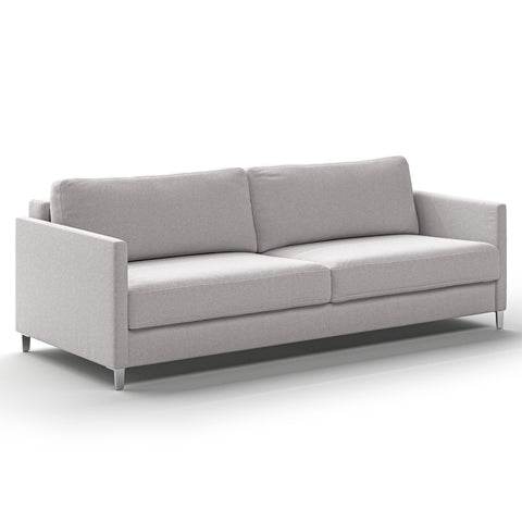 Luonto Elfin King Sofa Bed in Fabric Rene 01 with Chrome Foot and Nest Mechanism Side Closed View