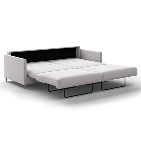 Luonto Elfin King Sofa Bed in Fabric Rene 01 with Chrome Foot and Nest Mechanism Side Open View