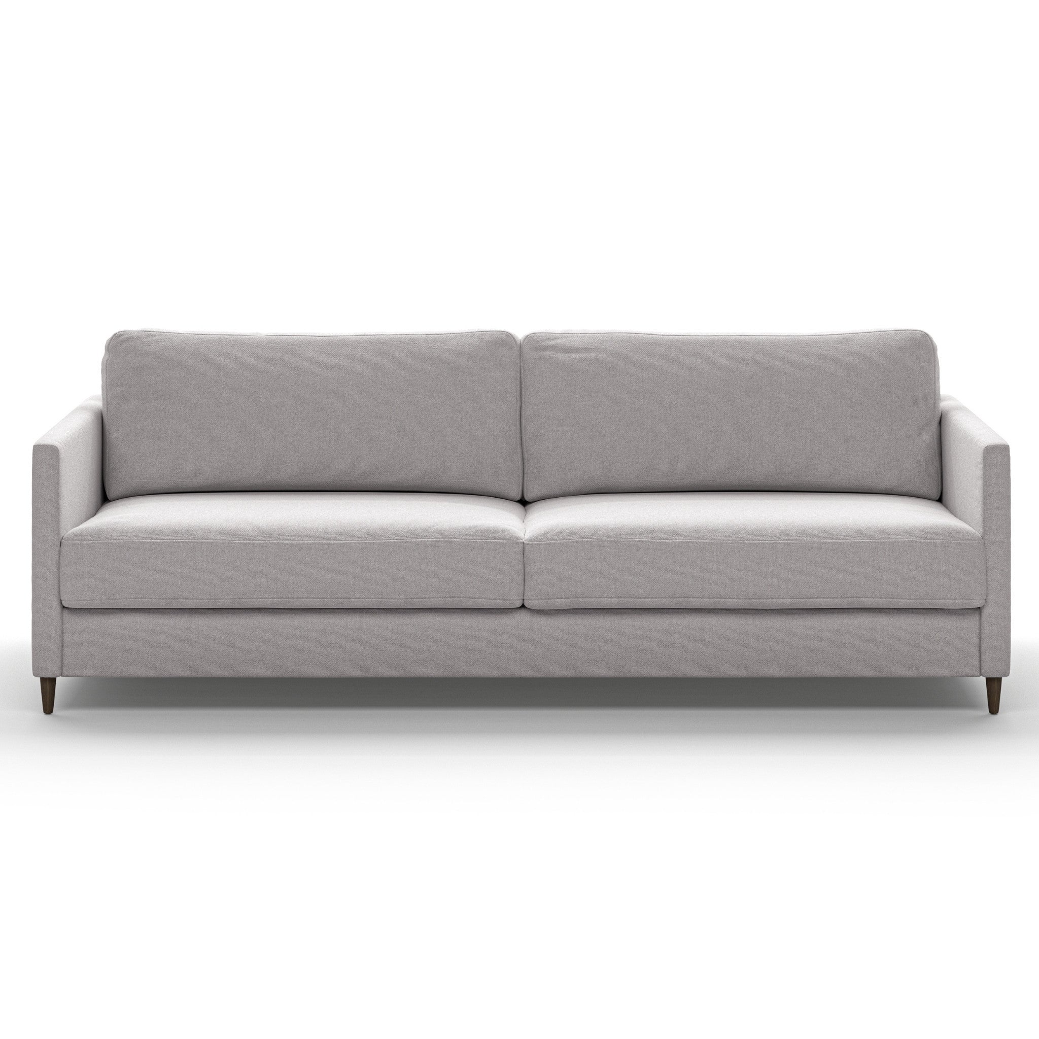 Luonto Elfin King Sofa Bed in Fabric Rene 01 with Wood Foot and Nest Mechanism Front Closed View