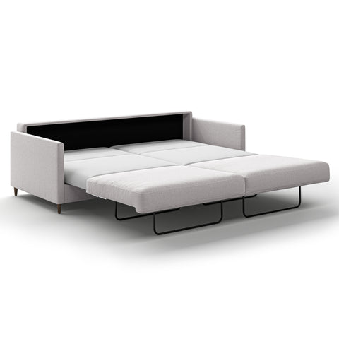 Luonto Elfin King Sofa Bed in Fabric Rene 01 with Wood Foot and Nest Mechanism Side Open View