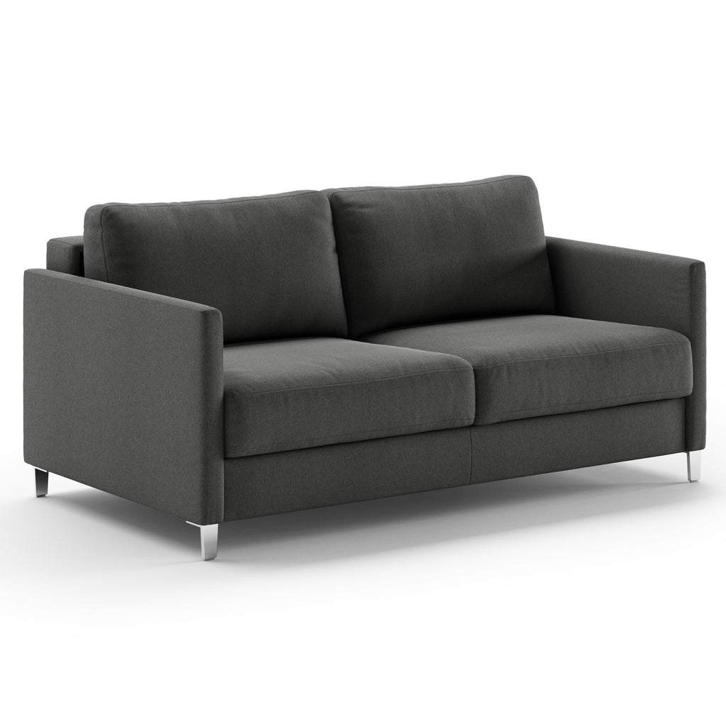 Luonto Elfin Queen Sofa Bed in Fabric Luna 35 with Chrome Foot and Nest Mechanism Side Closed View