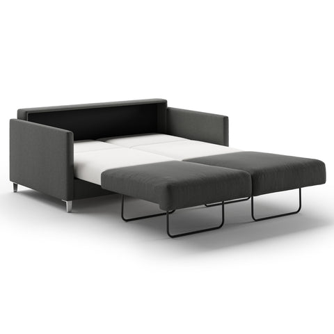 Luonto Elfin Queen Sofa Bed in Fabric Luna 35 with Chrome Foot and Nest Mechanism Side Open View