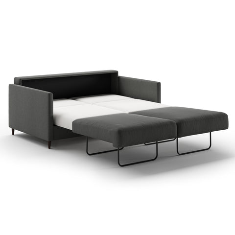 Luonto Elfin Queen Sofa Bed in Fabric Luna 35 with Wood Foot and Nest Mechanism Side Open View