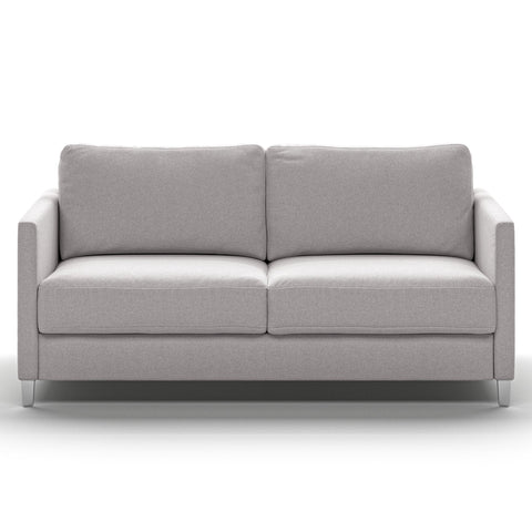 Luonto Elfin Queen Sofa Bed in Fabric Rene 01 with Chrome Foot and Nest Mechanism Front Closed View