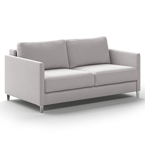 Luonto Elfin Queen Sofa Bed in Fabric Rene 01 with Chrome Foot and Nest Mechanism Side Closed View