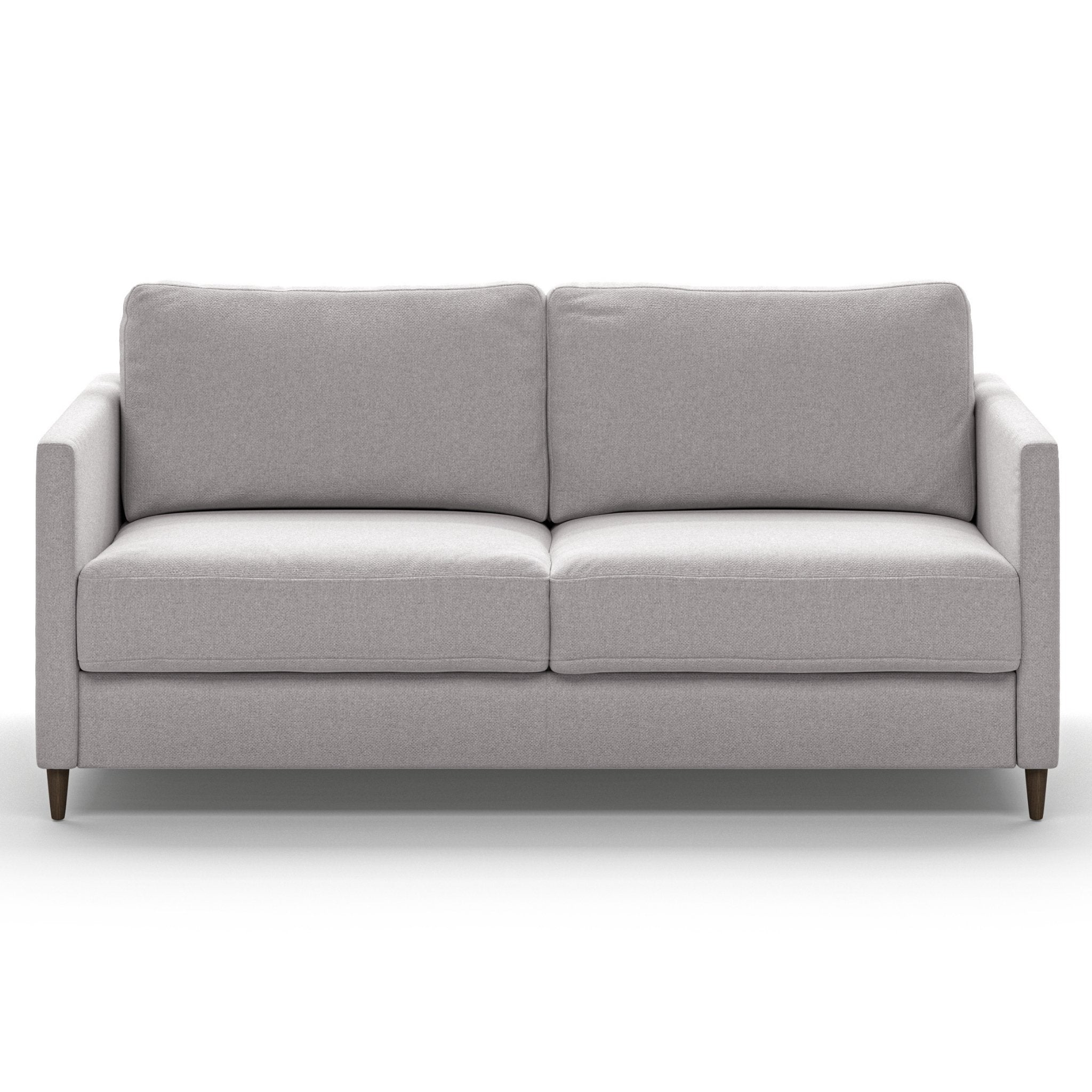 Luonto Elfin Queen Sofa Bed in Fabric Rene 01 with Wood Foot and Nest Mechanism Front Closed View