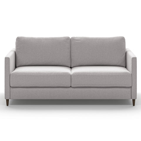 Luonto Elfin Queen Sofa Bed in Fabric Rene 01 with Wood Foot and Nest Mechanism Front Closed View