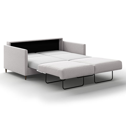 Luonto Elfin Queen Sofa Bed in Fabric Rene 01 with Wood Foot and Nest Mechanism Side Open View