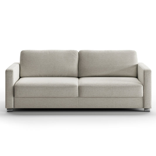 Luonto Emery Full XL Sofa Bed in Fabric Fun 496 with Metal Foot and Manual Easy Deluxe Mechanism Front Closed View