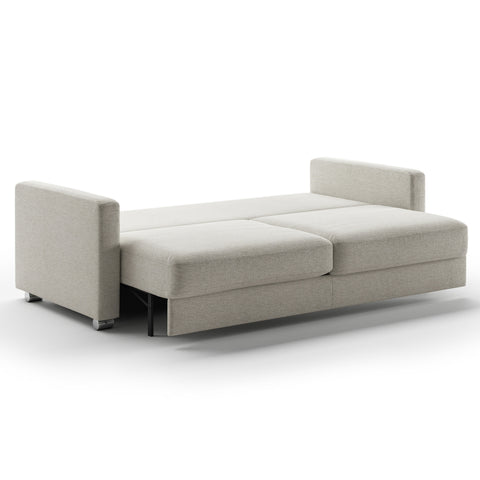 Luonto Emery Full XL Sofa Bed in Fabric Fun 496 with Metal Foot and Manual Easy Deluxe Mechanism Side Open View