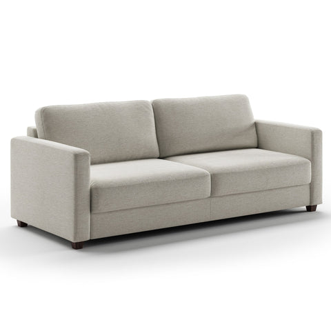 Luonto Emery Full XL Sofa Bed in Fabric Fun 496 with Wood Foot and Manual Easy Deluxe Mechanism Side Closed View