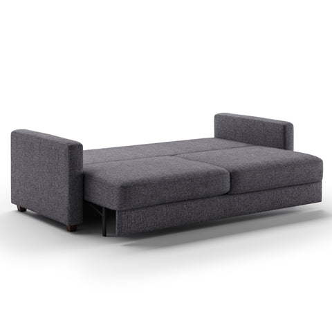 Luonto Emery Full XL Sofa Bed in Fabric Rene 04 with Wood Foot and Manual Easy Deluxe Mechanism Side Open View